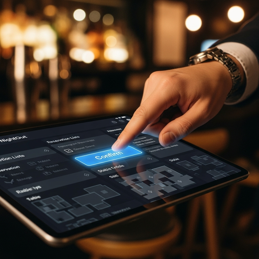 A tablet showing the NightOut venue dashboard